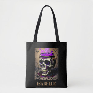 Bolso De Tela velada gótica de halloween con cráneo perseguido