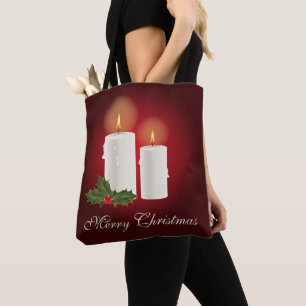 Bolso De Tela Velas blancas de Navidad en rojo con texto persona