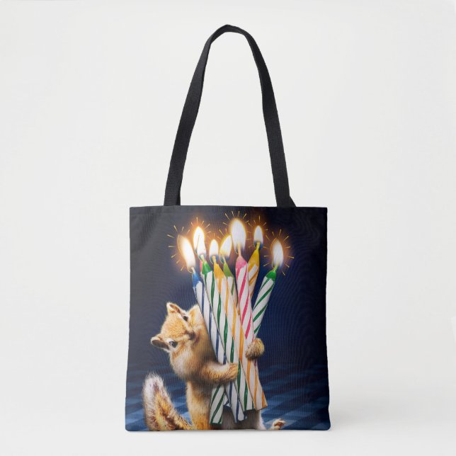 Bolso De Tela Velas de cumpleaños de ardilla (Anverso)