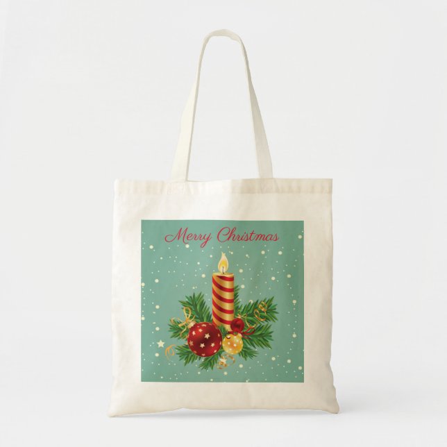 Bolso De Tela Velas De Farolilla Y Esparkles - Feliz Navidad (Frente)