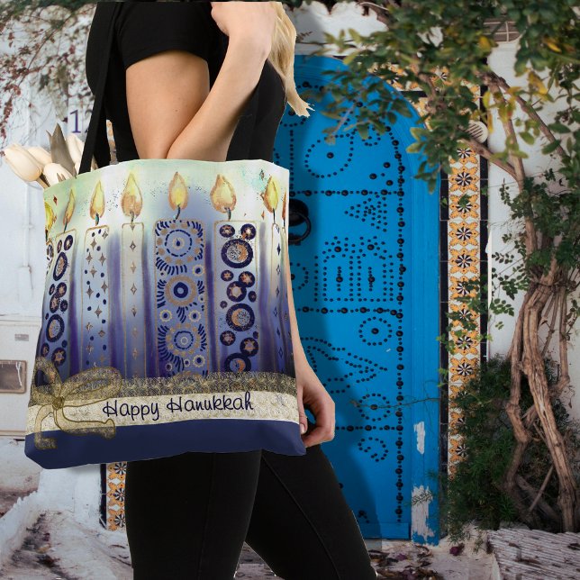 Bolso De Tela Velas elegantes Hanukkah (Elegant Candles Happy Hanukkah Tote Bag)