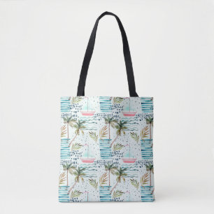 Bolso De Tela Velero de la acuarela con el modelo de la palmera