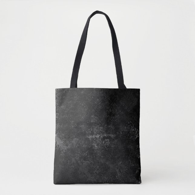 Bolso De Tela Velvety Onyx Damask | Black Vampy Grunge Baroque (Anverso)