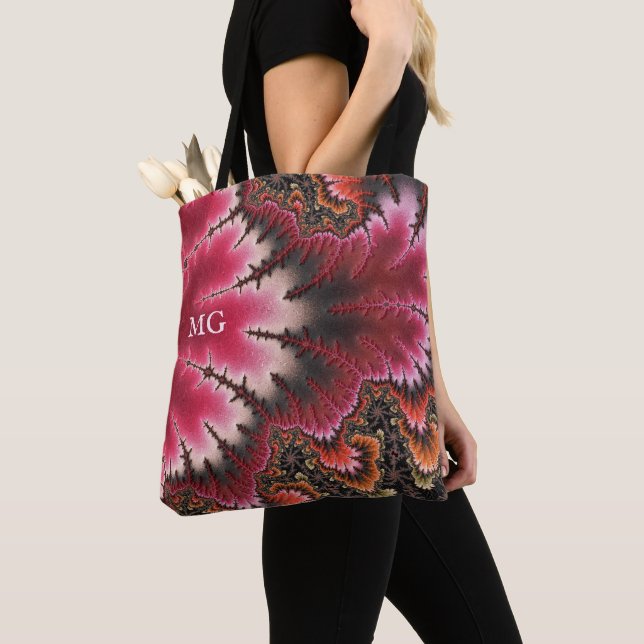 Bolso De Tela Velvety Rosy Floral Look Fractal Resumen Monograma (Detalle)