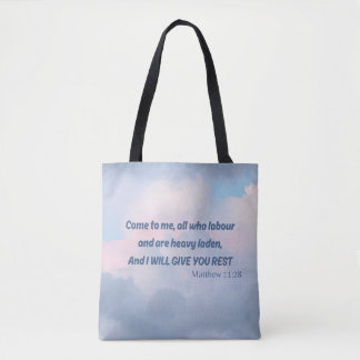 Bolso De Tela Ven a mí...... versículo de la Biblia tipografía c