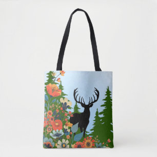 Bolso De Tela Venado con gran rack fuera del cielo azul del bosq