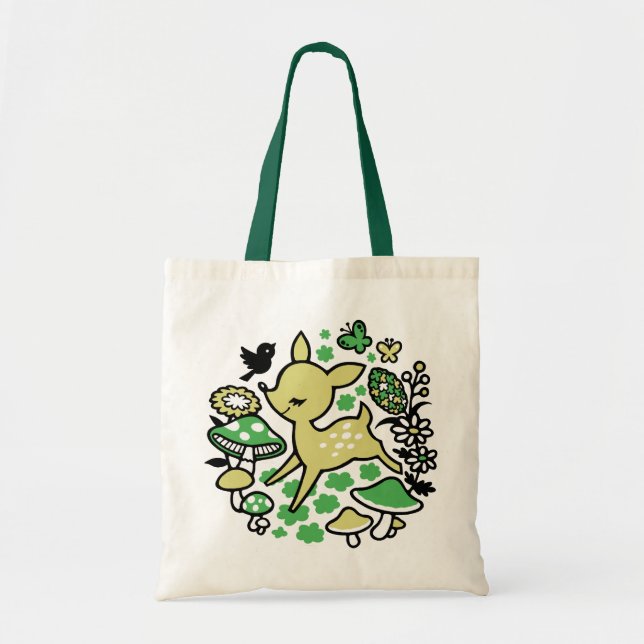 Bolso De Tela Venado en bosque -verde (Frente)