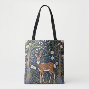 Bolso De Tela Venado En El Bosque Azul Inspirado William Morris