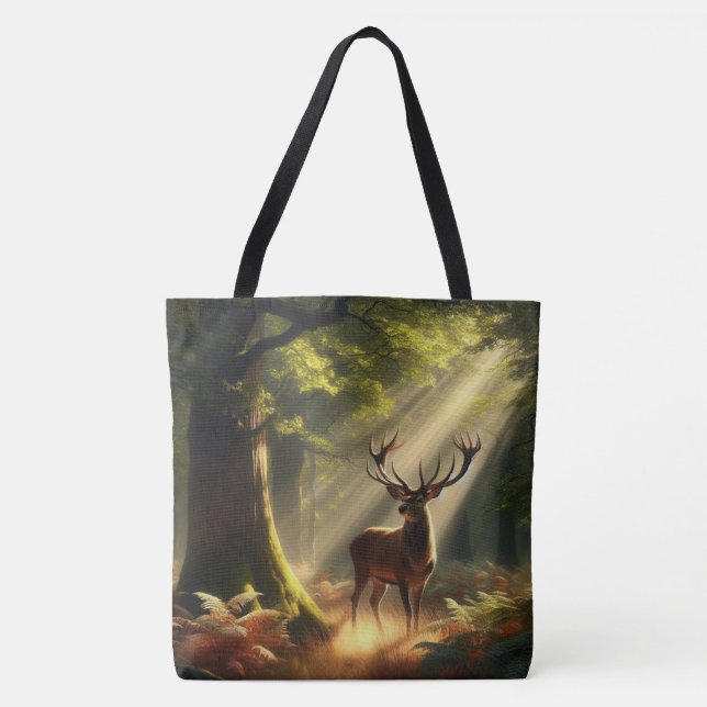 Bolso De Tela Venado en el bosque matutino (Anverso)
