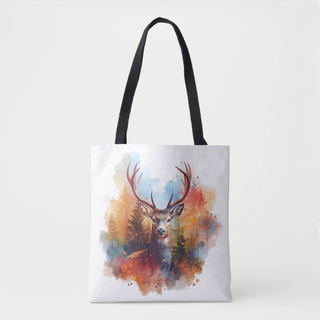 Bolso De Tela Venado en un bosque otoñal (Anverso)