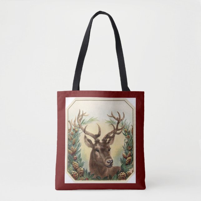 Bolso De Tela Venado Vintage con Wreath (Anverso)