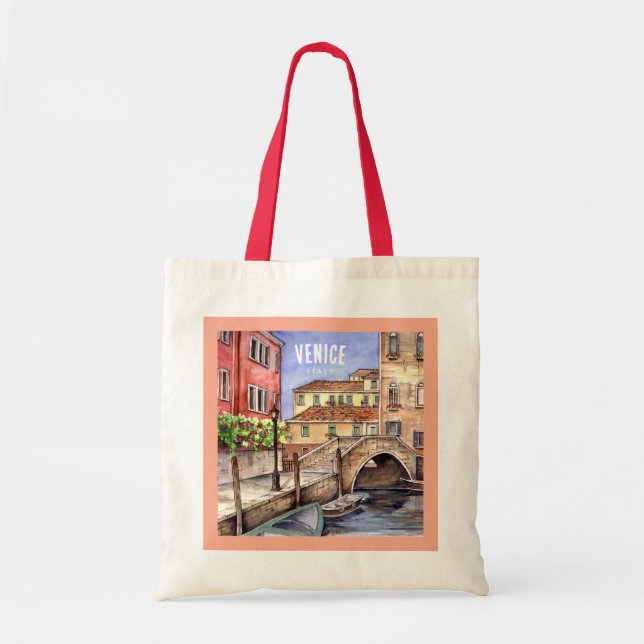 Bolso De Tela Venecia - acuarela de plumas y lavado (Frente)