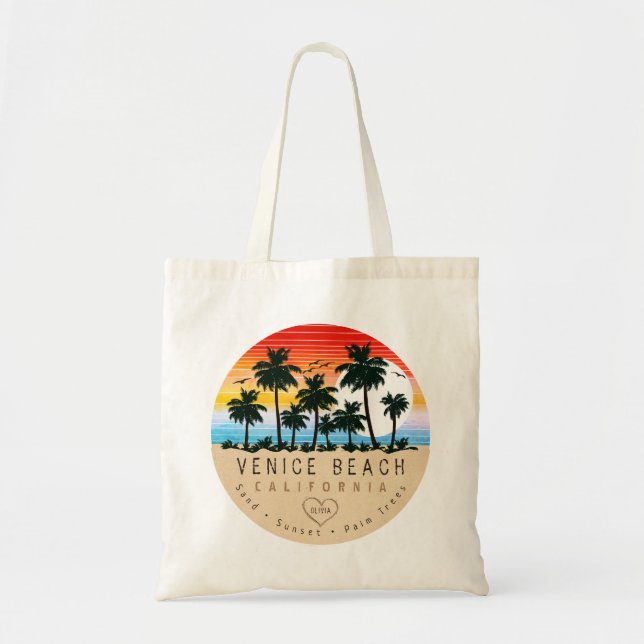 Bolso De Tela Venecia Beach California Retro Palmeras Souvenir (Frente)