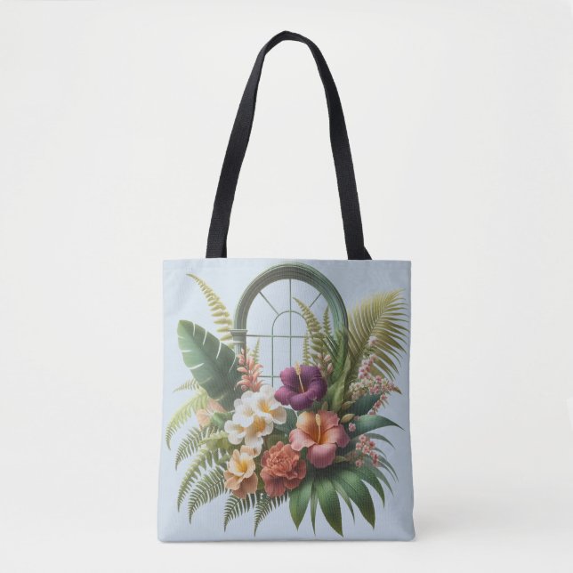 Bolso De Tela Ventana arqueada con follaje tropical (Anverso)