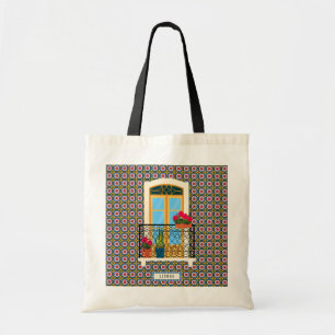 Bolso De Tela Ventana de la casa de Lisboa con plantas y azulejo