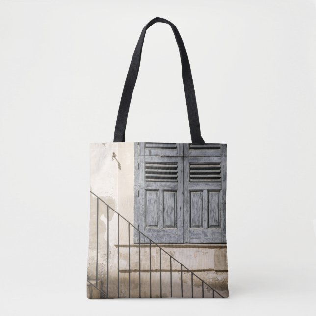 BOLSO DE TELA VENTANA DE MADERA GRIS (Anverso)