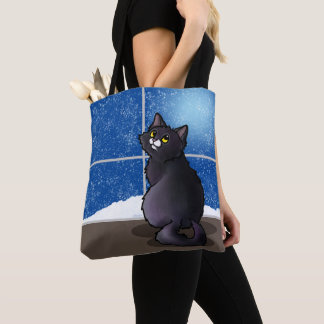 Bolso De Tela Ventana nevada con gato negro