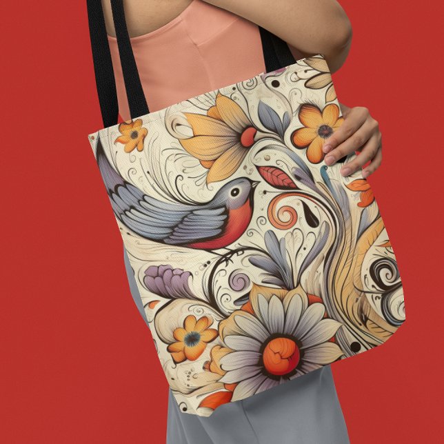 Bolso De Tela Verano de diseño pichón y floral (Pigeon and Floral Design Summer Tote Bag)