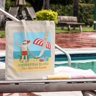 Bolso De Tela Verano de julio: Santa Claus Cute Beach