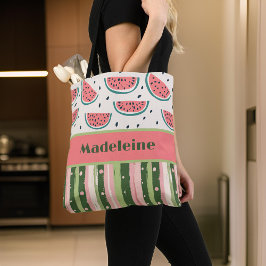 Bolso De Tela Verano Diversión Rosa Verde Tiras de sandía Monogr