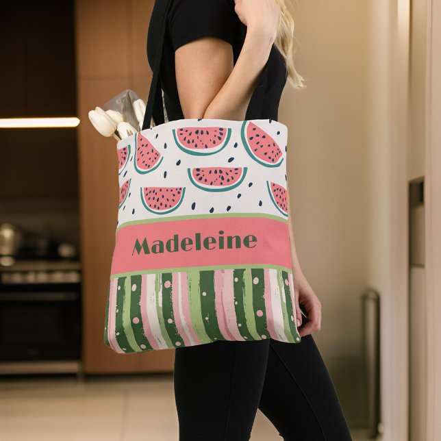 Bolso De Tela Verano Diversión Rosa Verde Tiras de sandía Monogr (Subido por el creador)