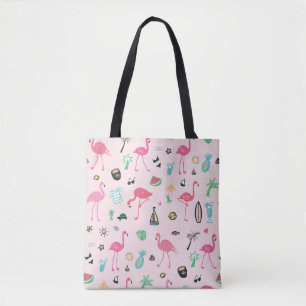 Bolso De Tela Verano Flamingo: Vibrante patrón de aves
