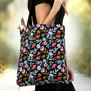 Bolso De Tela Verano floral de color negro