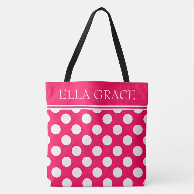 Bolso De Tela Verano rosado y lunar blanco personalizado (Anverso)