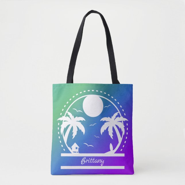 Bolso De Tela Verano tropical (gradiente verde-azul-violeta) (Anverso)