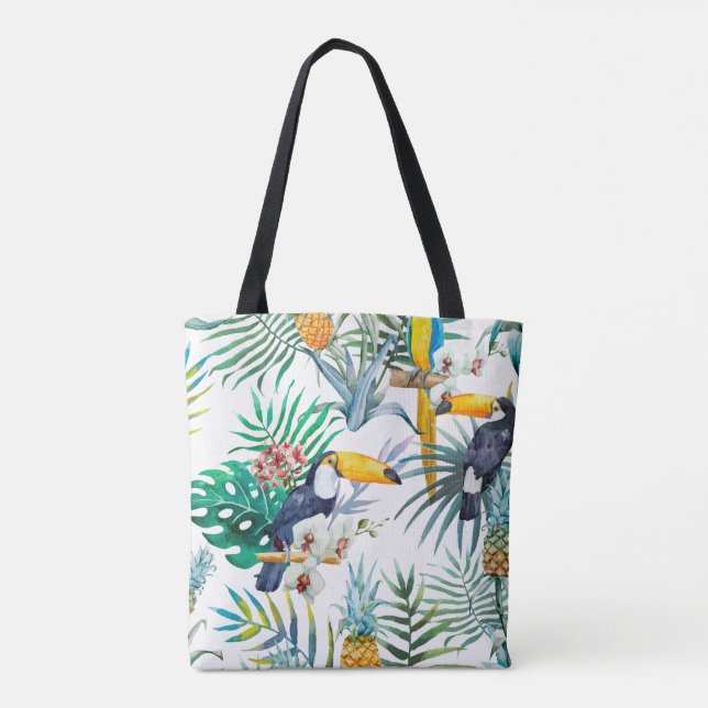 Bolso De Tela Verano tropical Pineapple Parrot Bird acuarela (Reverso)