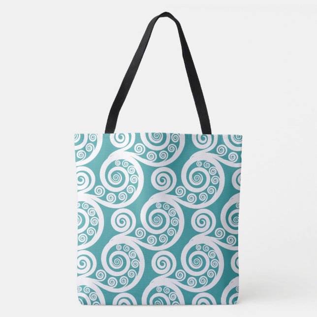Bolso De Tela Verano Turquesa Blanco Freno Botánico Sale Curvas (Anverso)