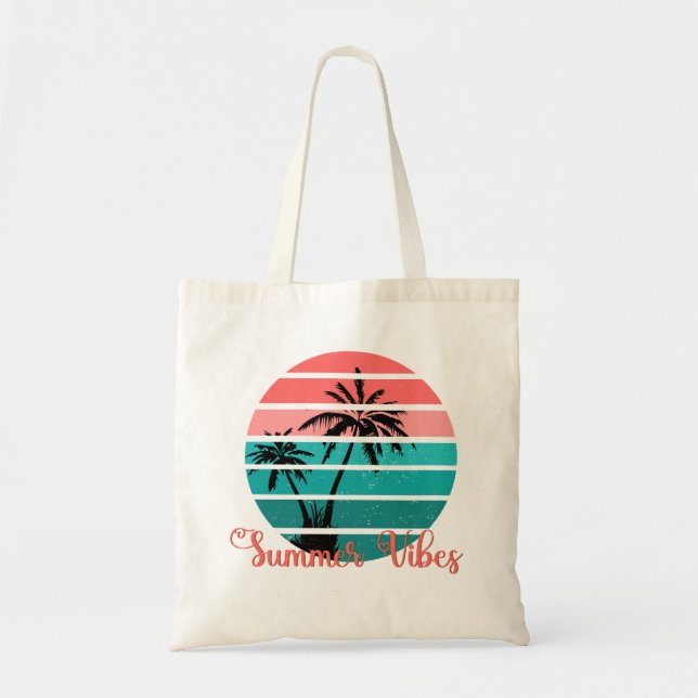 Bolso De Tela Verano Vibes de palmeras rosadas Tote Bag (Frente)