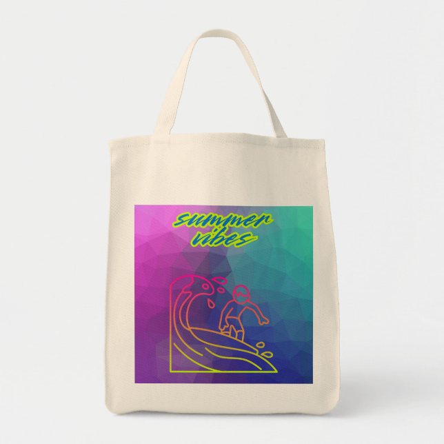 Bolso De Tela Verano vibes niño surfeando. (Frente)