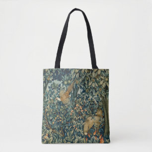 Bolso De Tela VERDAD, ANIMALES FORESTALES Pheasant, Fox, Green F