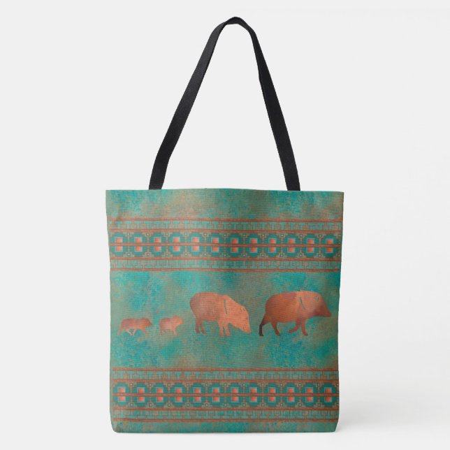 Bolso De Tela Verde azulado de cobre de la familia Javelina Cute (Anverso)