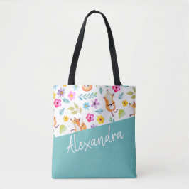 Bolso De Tela Verde azulado patrón de Fox de corte personalizado
