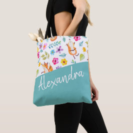 Bolso De Tela Verde azulado patrón de Fox de corte personalizado