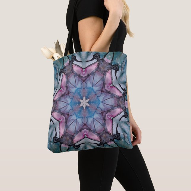 Bolso De Tela Verde azulado rosado de copo de nieve (Detalle)