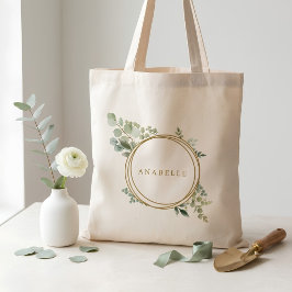 Bolso De Tela Verde botánico personalizado en oro
