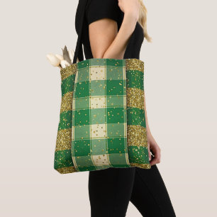 BOLSO DE TELA VERDE CON LUSTRE DE ORO ASPECTO IRLANDÉS ESTAMPADO