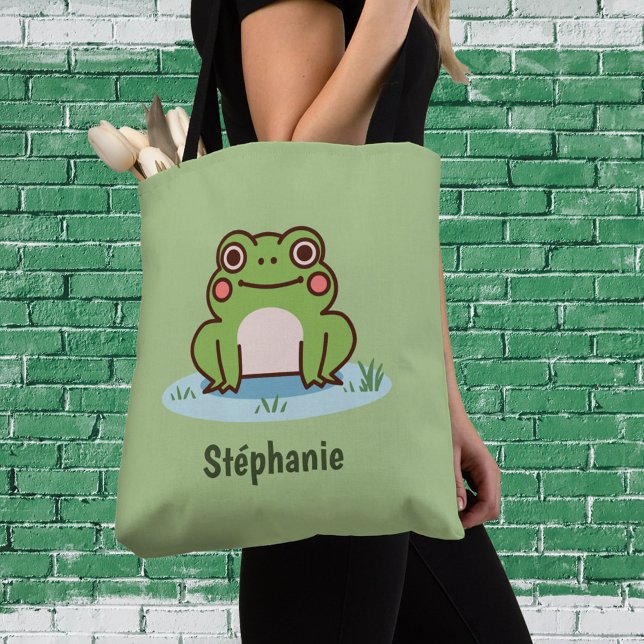 Bolso De Tela Verde de rana cuta (Cute Frog Tote Bag)