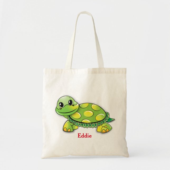 Bolso De Tela Verde divertido personalizado de la tortuga (Frente)