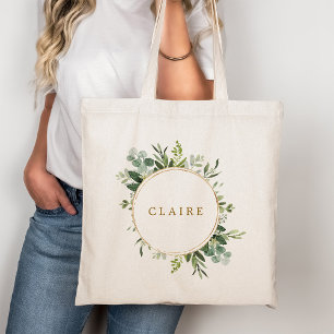 Bolso De Tela Verde Dorado Botánico Personalizado