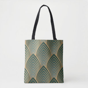 Bolso De Tela Verde-dorado geométrico: patrón inoxidable vintage