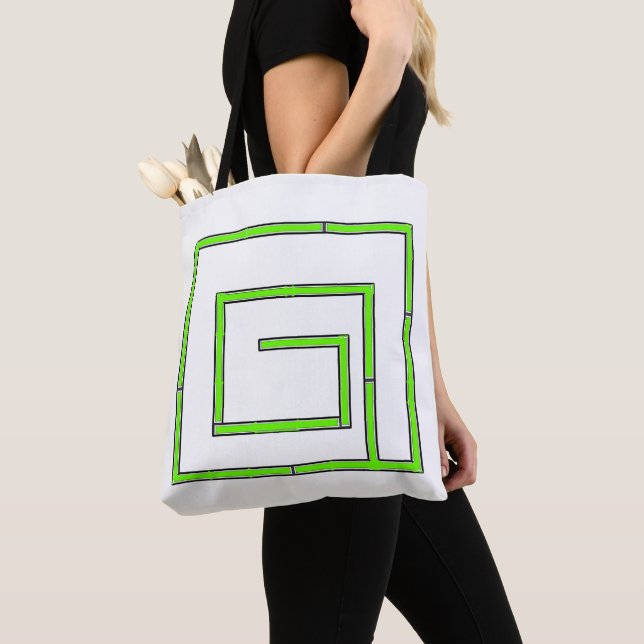 Bolso De Tela Verde Geo Blanco (Detalle)