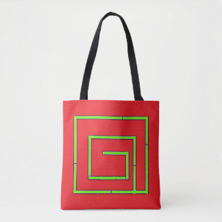 Bolso De Tela Verde Geo Rojo