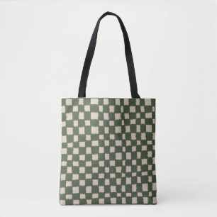 Bolso De Tela Verde Gris Cuadros Elegante y Versátil