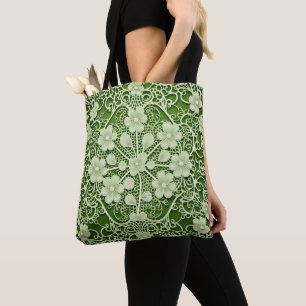 BOLSO DE TELA VERDE LIGERA CON LACE PARECE VERDAD IRLANDA VERDE 