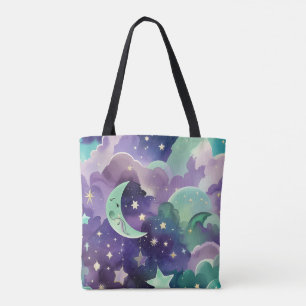 Bolso De Tela Verde Menta Lila Luna Estética Tranquila