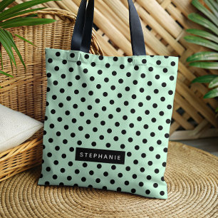 Bolso De Tela Verde Menta Moderno con Lunares Negros Personaliza